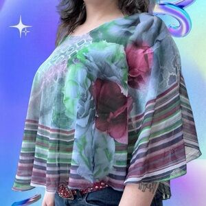 vtg y2k energē cyber frutiger aero fairycore sublimated aop sheer poncho, sz lg